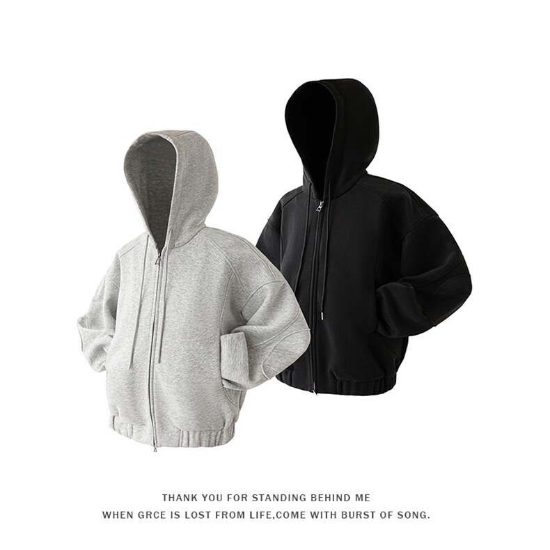 新款cleanfit500g重磅百搭双拉链大码卫衣外套男W5093-特P70控128图片