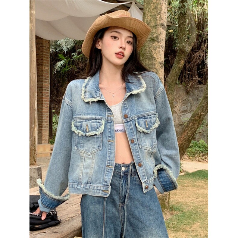 磨破做旧复古牛仔外套女宽松显瘦韩系oversize休闲上衣NZ055-P88,男装工装外套,星座911-3