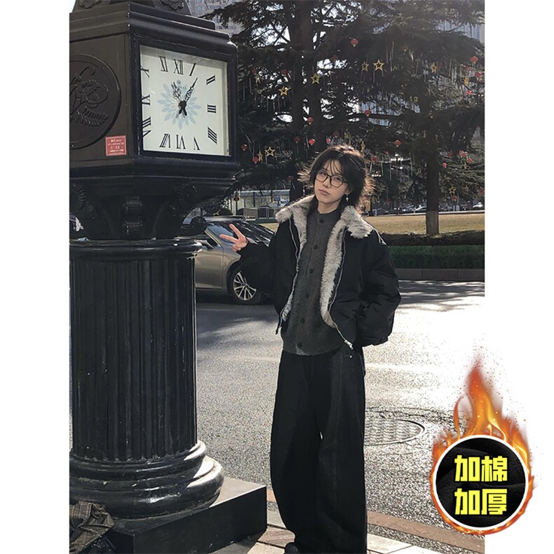 现货高品质美式高街重磅狼王座山雕毛毛领棉衣男女加厚棉服冬外套，男装棉衣，电商A486-1