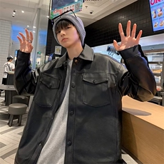 外套男秋季宽松工装皮夹克美式机车皮衣炸街男装高级感W3176-P60，男装皮衣，星座412