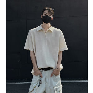 夏装25老钱风大码宽松麦穗翻领POLO衫男装夏季短袖T恤S405-特P35图片