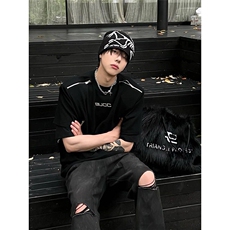 网图现货美式宽松复古设计感圆领T恤男T0258/特P36，男装T恤，星座205-3