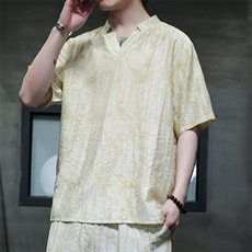 2025夏季新款风男装上衣新中式盘扣天丝提花短袖T恤C99-P65，男装T恤，电商B277(原6028)