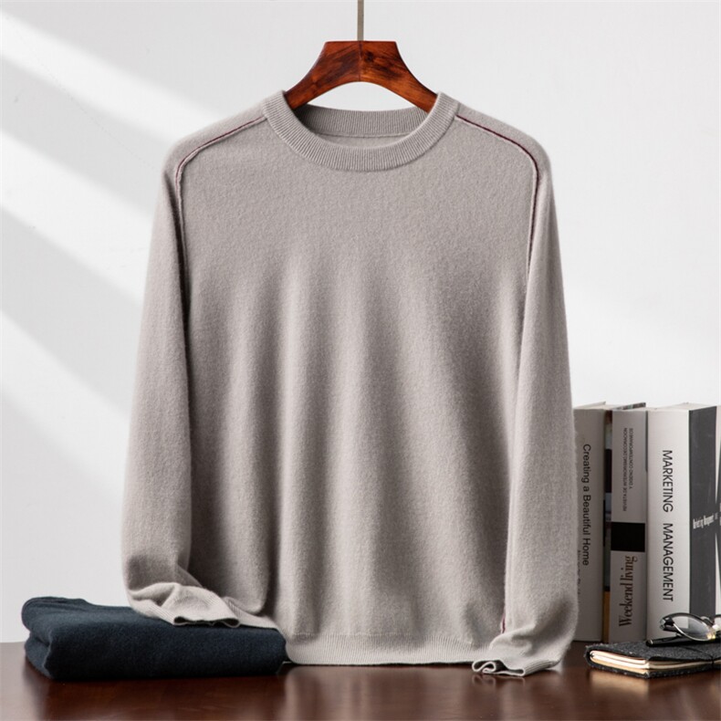 2025年秋季新款百搭小山羊绒重工圆领羊绒衫，男装羊绒套衫，台绒羊绒