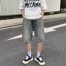 美式vibe裤子短裤牛仔裤男设计感小众拉链裤N1053P35，男装牛仔裤，星座1116-2