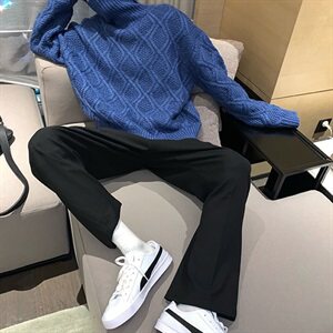 冬季加厚韩版针织衫宽松套头菱格高领毛衣男女T819-P88图片