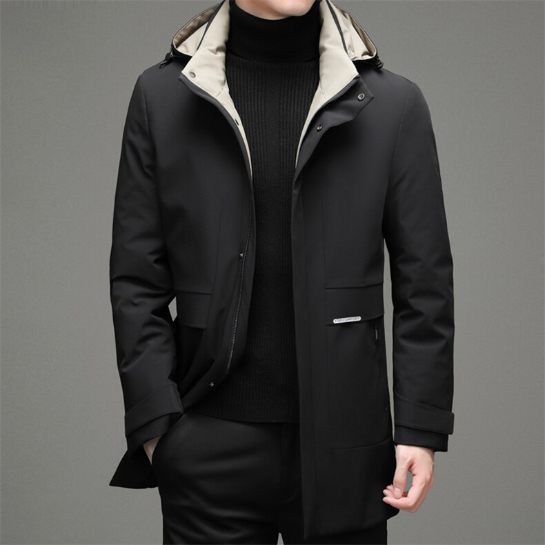 【可拆卸帽】羽绒服男中长款2024冬季新款防寒服男士连帽外套图片