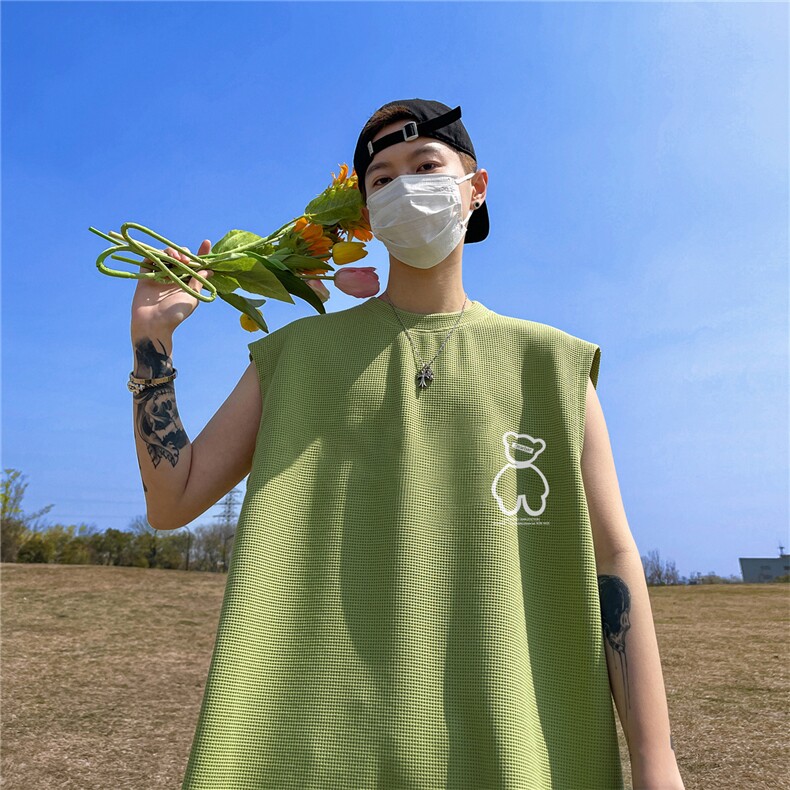华夫格运动背心男夏季坎肩健身无袖马甲美式港风网红宽肩短袖潮牌，男装背心/马甲，星座508（原C305）