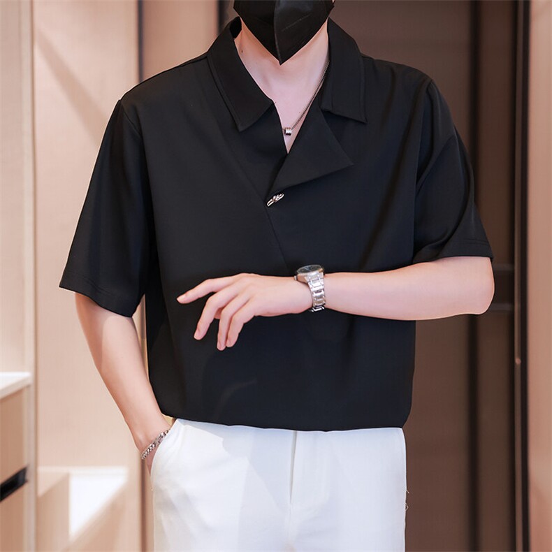 小伙立领纯色衬衫男休闲宽松风刺绣衬衣轻熟风A236-82578-P45,男装衬衫,电商A236