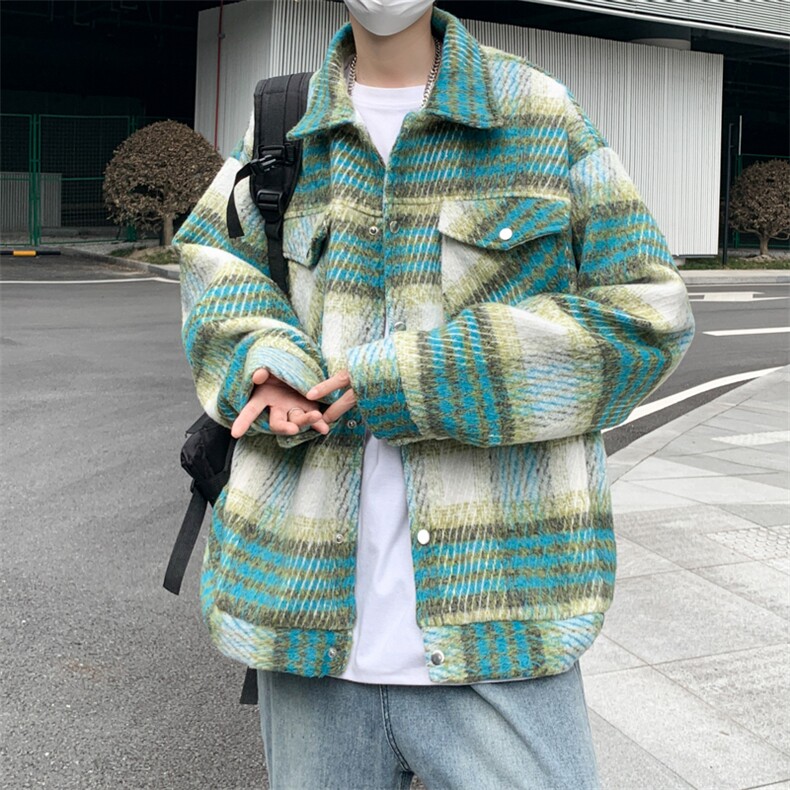 情侣装秋装新款格子毛呢宽松秋冬oversize呢子外套JK0203-P85,男装夹克,星座308B-1