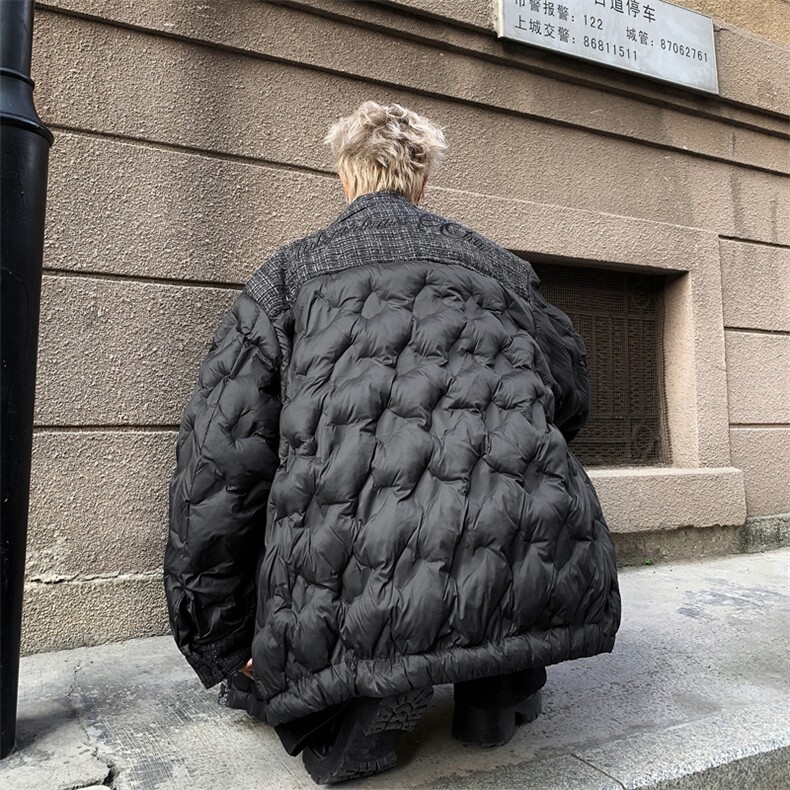 小香风格子棉服男冬季加厚小众高级感情侣棉衣oversize外套潮,男装棉衣,星座410-7