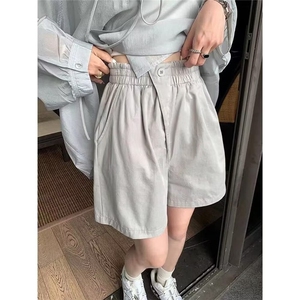 棉麻阔腿短裤女夏季高腰显瘦宽松外穿学生大码直筒跑步休闲五分裤图片