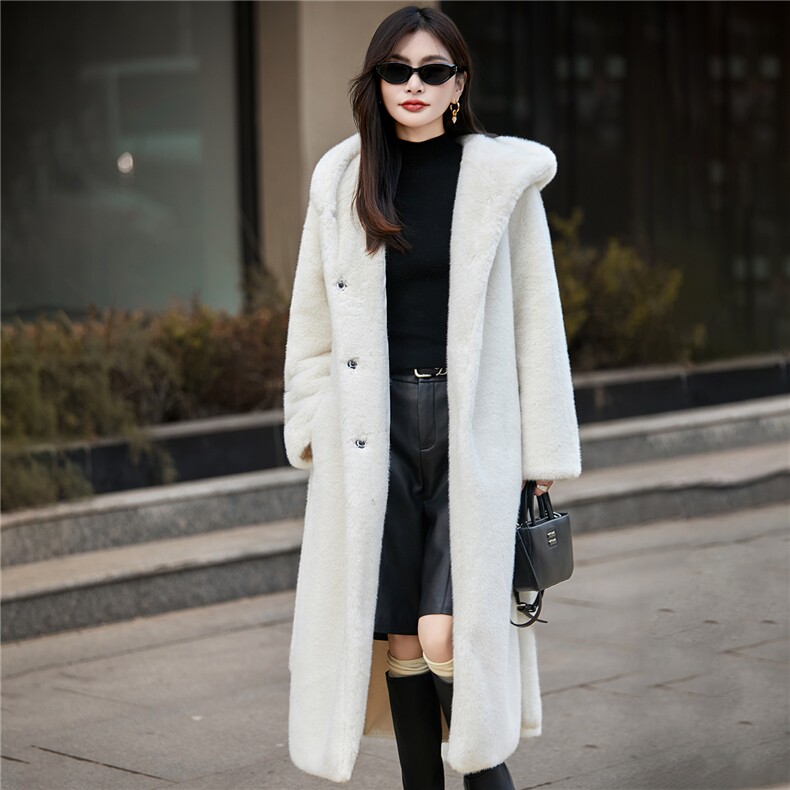 2025年秋季长款连帽大衣时尚百搭简约，女装毛呢外套，圣丽羊绒