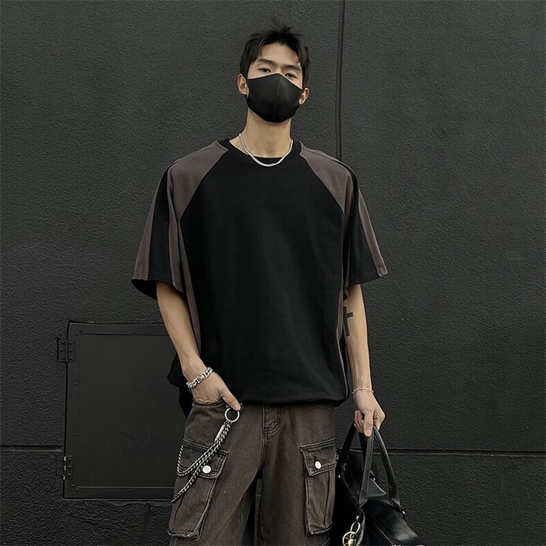 抖音得物二开品质240克宽松纯棉美式潮牌高街痞帅短袖T恤YQ41,男装T恤,电商A486-1