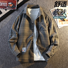 秋季潮流格子衬衫男港风休闲长袖外套青少年男装2108P28，男装衬衫，星座1107-1