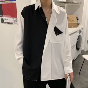 高级感黑白拼接设计垂感衬衫男个性秋季翻领衬衣WC609 P40图片