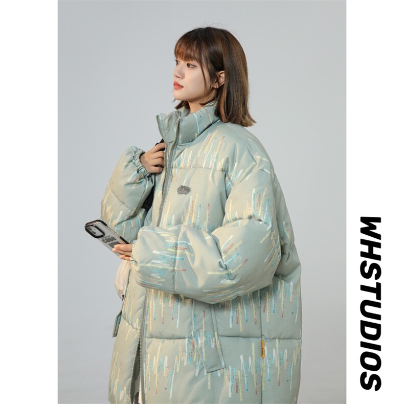 棉服男女七彩线印花棉衣立领面包服棉袄加厚外套3359-P70控108图片