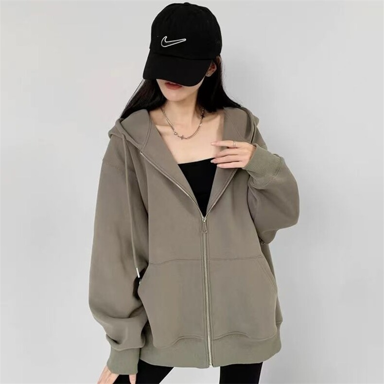 白灰色连帽卫衣拉链上衣女春秋款2025新chic夏季薄款休闲宽松外套,女装短外套,星座1210-1