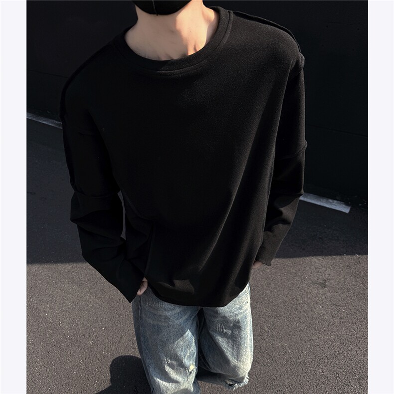 300克重磅美式打底衫男秋冬季机明线立体裁剪小众设计感长袖加厚，男装T恤，电商C306-1