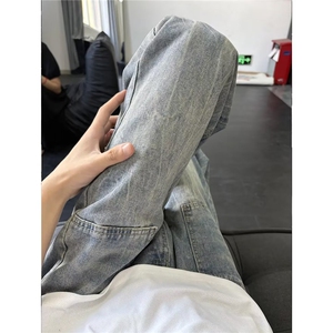 美式复古牛仔裤男款春秋新款高街设计感痞帅直筒裤NA615-P48图片