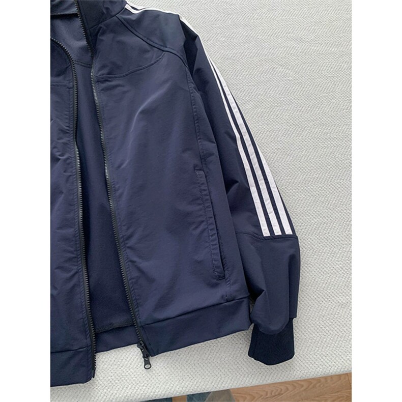 藏蓝色美式三条杠夹克外套男款秋季条纹高级感cleanfit运动棒球服,男装夹克,星座603-2