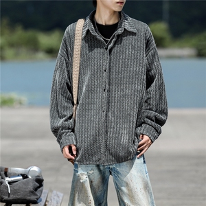 8XL-M鱼骨纹小香风衬衫男生春秋衬衣宽松慵懒垂感外套CS29009P45图片