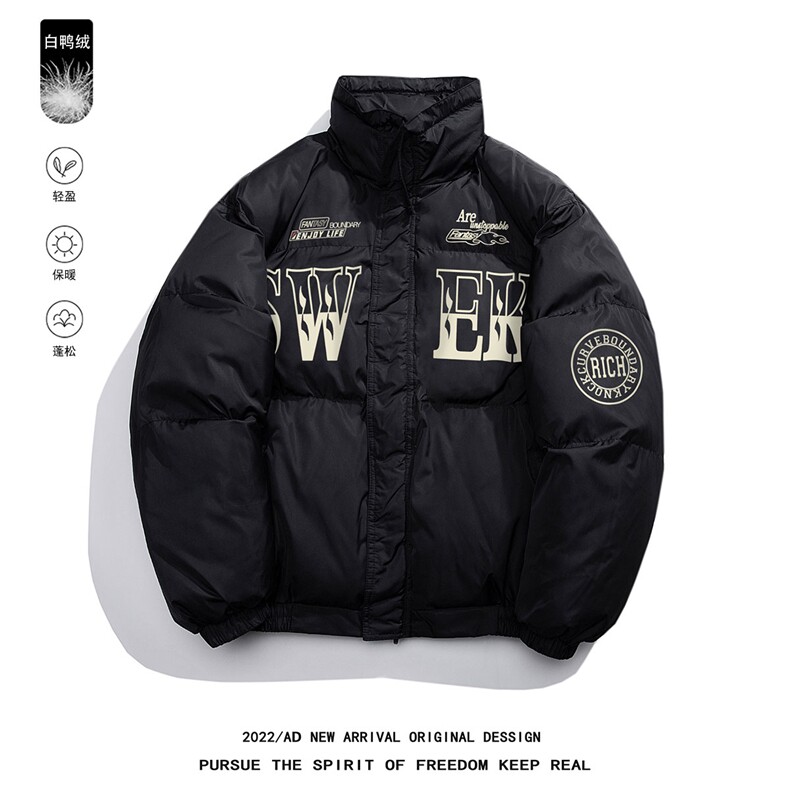 白鸭绒白底22冬季新品潮流字母印花加厚立领羽绒服YR223P195控258图片