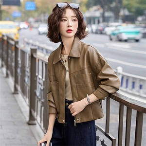 海宁皮衣女真皮短款2025春新款爆款时尚气质绵羊皮女士皮夹克外套图片