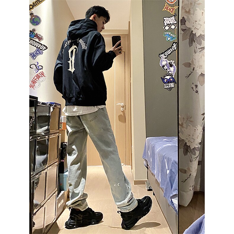 B221美式ins高街暗黑小众个性铆钉小脚牛仔裤LK23142-P65控88,男装牛仔裤,电商B221