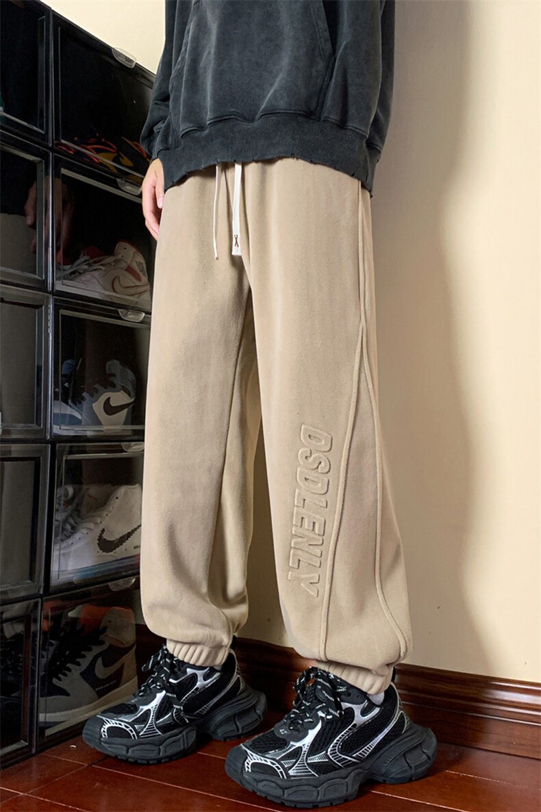 摇粒绒加厚保暖潮流大码钢印束脚休闲裤运动裤K8464-P45【特价】,男装棉衣,电商A007