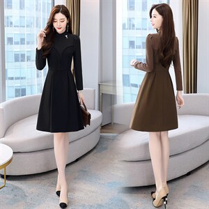 2021年冬季新款拉毛呢料连衣裙,女装连衣裙,金典明美