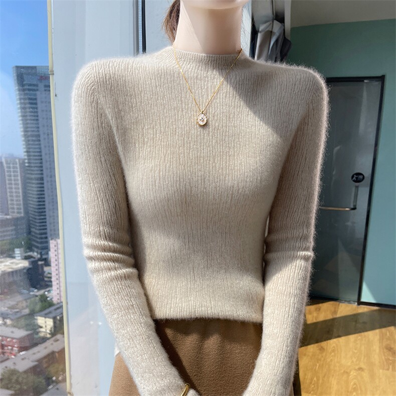 秋冬季新款舒适时尚百搭一线文理半高领羊毛衫,女装羊毛衫,美轩羊绒