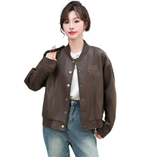 黑色皮衣夹克女2024春秋新款休闲港风复古高级感小个子棒球服外套，女装皮衣，跑量工厂店