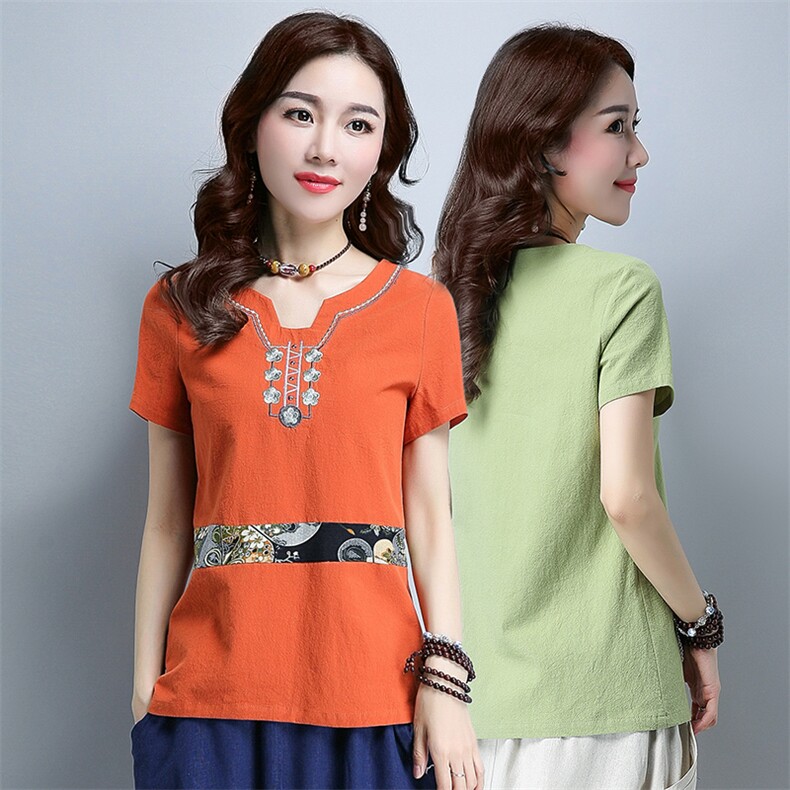 T恤通勤V领贴布绣花拼接2021年夏季创意短袖修身纯色，女装T恤，丽影随形