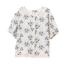 时尚绣花套装女夏季2025年新款妈妈洋气宽松短袖衬衫九分裤两件套，女装套装/套裙，奕阳依阁