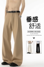 卡其色美式微喇西裤男款夏季垂坠感高级感阔腿速干裤弯刀休闲裤子，男装休闲裤，电商B312