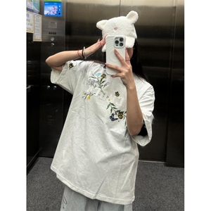 花卉刺绣纯棉短袖ZX0186-P35图片