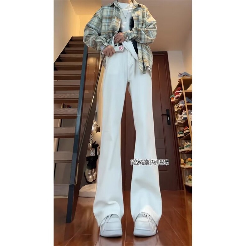 春季白色牛仔裤男直筒宽松阔腿美式高街vibe微喇裤子WL80100-P40,男装牛仔裤,星座1008