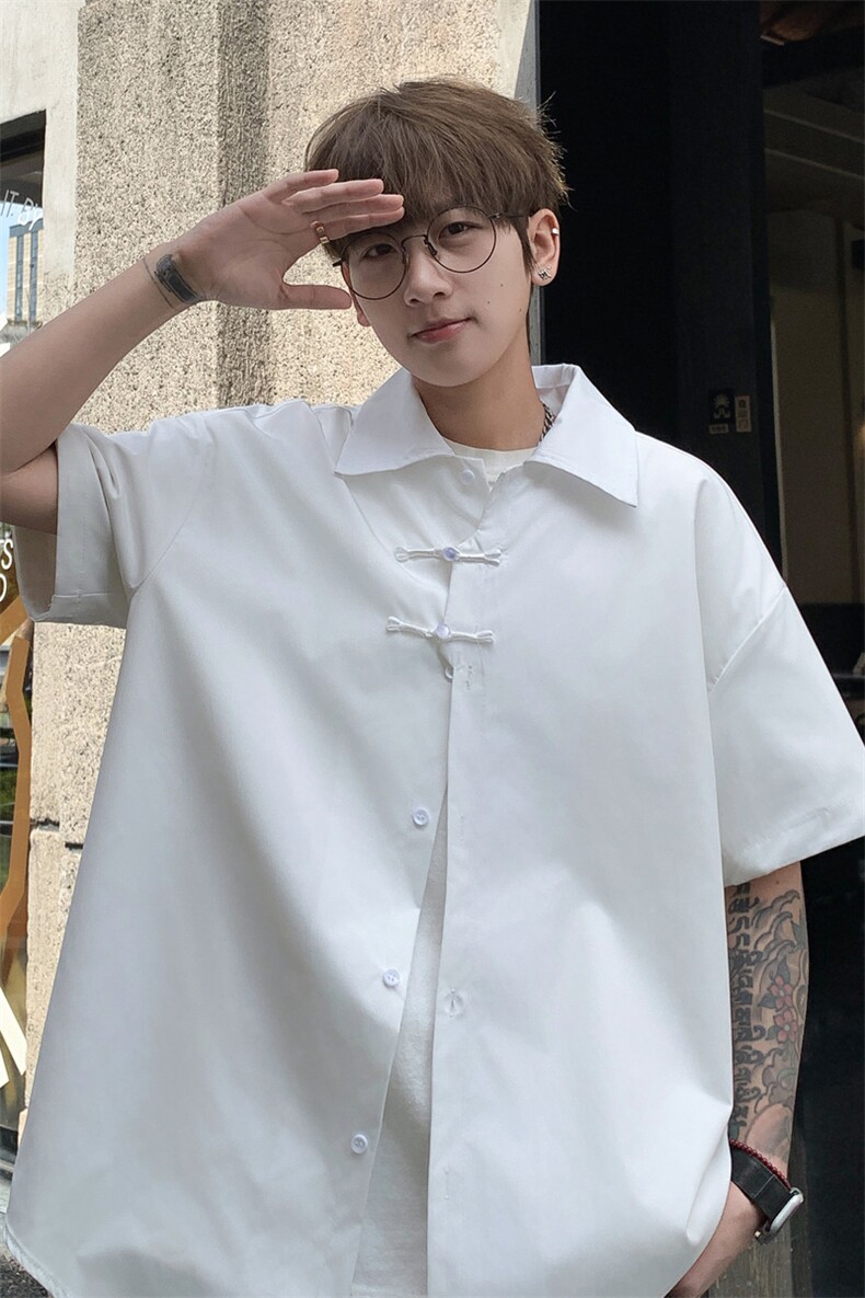 ！2025夏季新款男士新中式短袖衬衫情侣纯色衬衣CS100特P30,男装衬衫,电商B220
