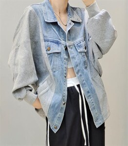 【现货]】秋季新款 韩版宽松休闲风牛仔拼接外套,其它,那简