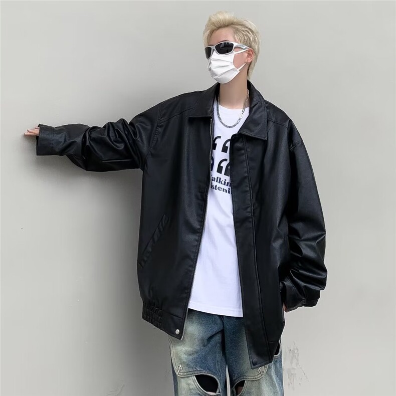 港风复古pu皮夹克秋冬痞帅小众设计感高街工装男宽松HT13-P68，男装皮衣，星座1109-3