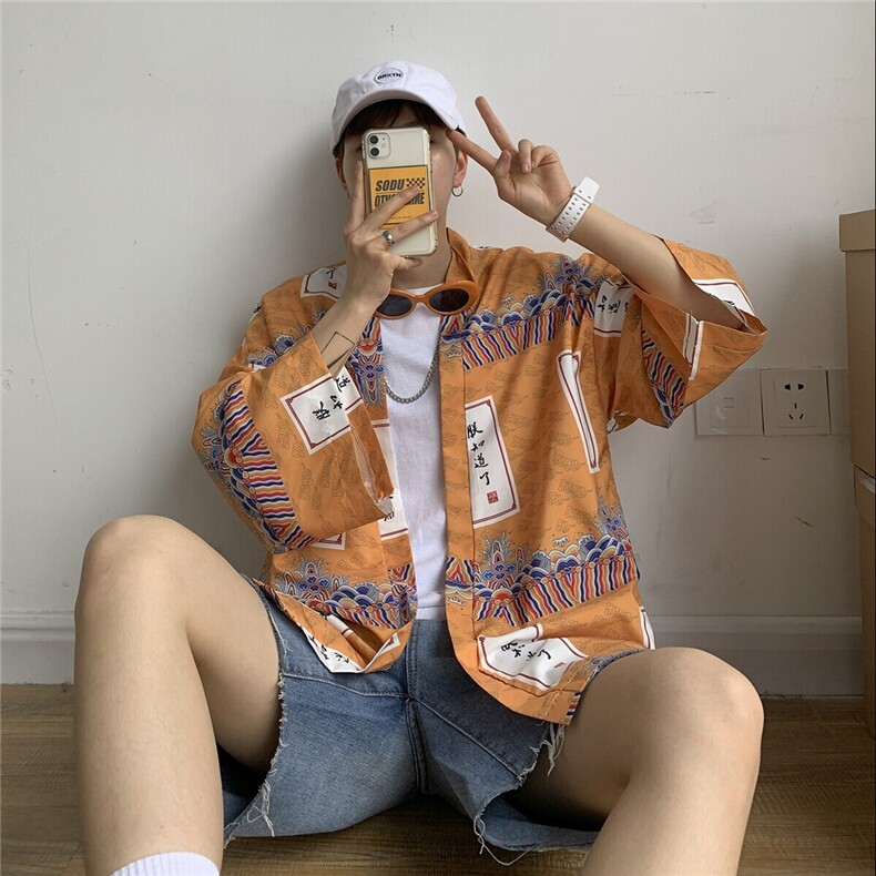 夏装大码风港风外套半袖开衫薄款道袍披风汉服中性风F12/P40,男装T恤,钱塘713