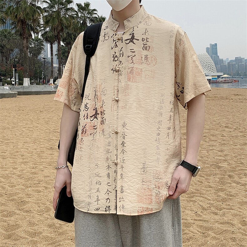 盘扣花短袖衬衫男士夏季复古唐装新中式风衬衣7012P40,男装衬衫,电商A056