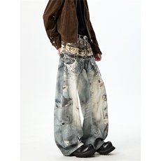 5077-秋冬风格店高品现货数码打印弯刀牛仔裤(P75X128)1，男装牛仔裤，电商C315