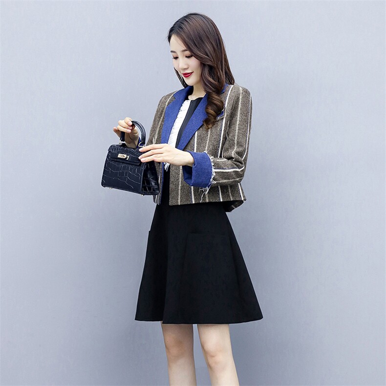 2021春秋款拼接翻领短款条纹短外套舒适百搭潮流显高淑女,女装短外套,悠米