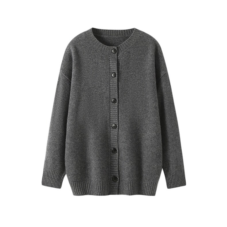 时尚百搭宽松中长款圆领开衫毛衣简约大方，女装羊毛衫，悦玛羊绒