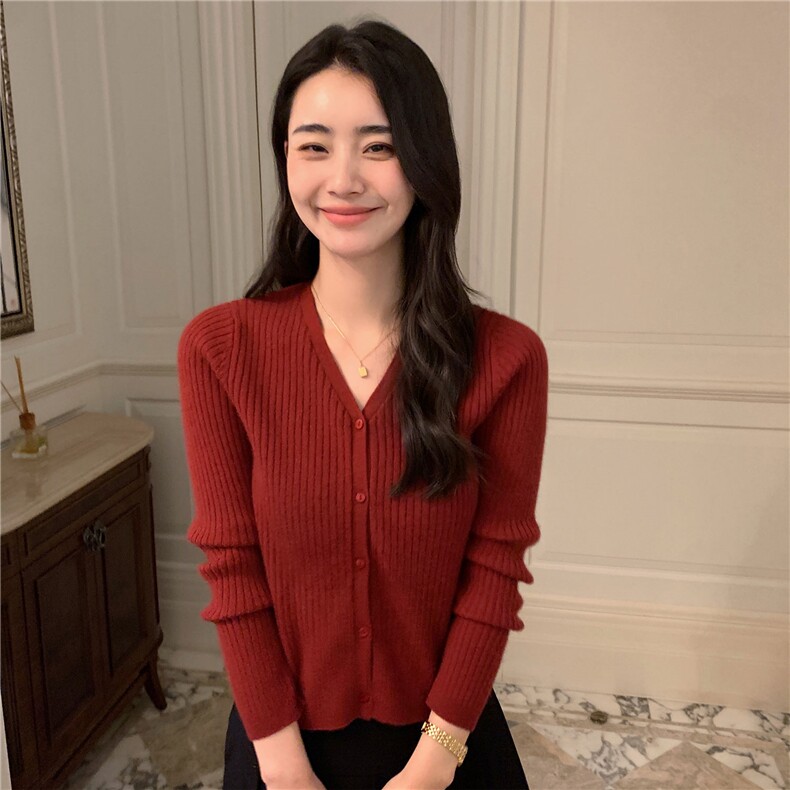 2025舒适百搭简约秋冬新款开衫针织衫羊绒长袖,女装羊绒衫,玛卡隆羊绒