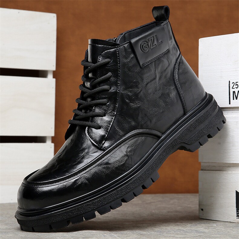 X4494-165马丁靴男英伦风新款百搭加绒高帮皮鞋潮短靴男，男鞋马丁靴，星座1407-3