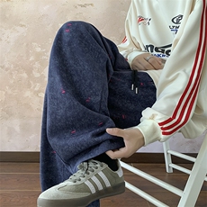 GENIOLAMODE破洞彩绳美式扎染直筒卫裤男士秋季潮牌宽松休闲长裤，男装休闲裤，电商D205