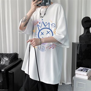 HT73180-P22 华夫格t恤男短袖男大码五分袖  短句风图片